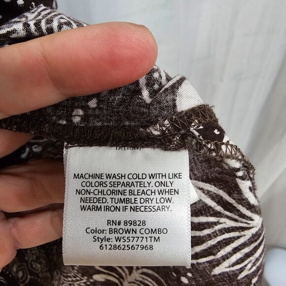 Brown White Floral Button Down Blouse Casual Boho Beach Summer 1X 16W - Picture 9 of 10